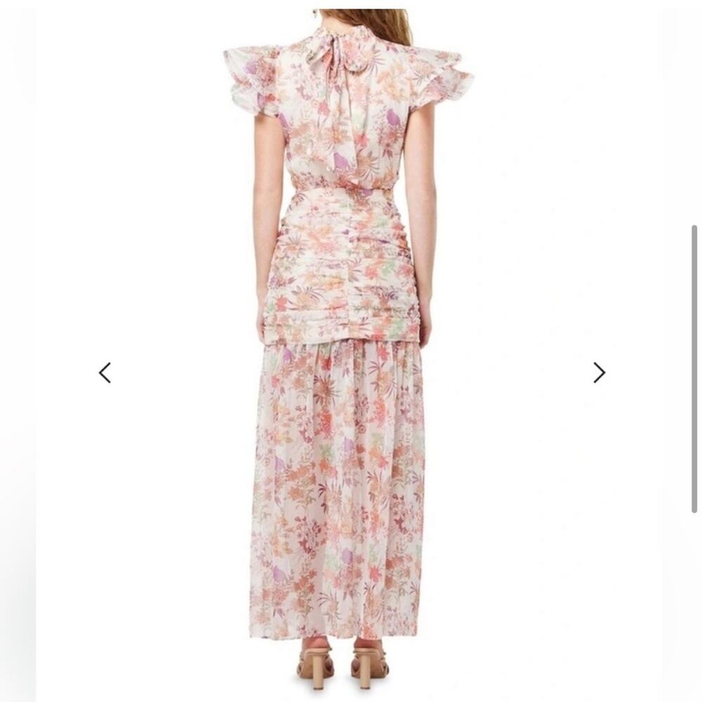 elliatt regale high neck ruched ruffle shoulders floral maxi dress size small - Picture 4 of 10